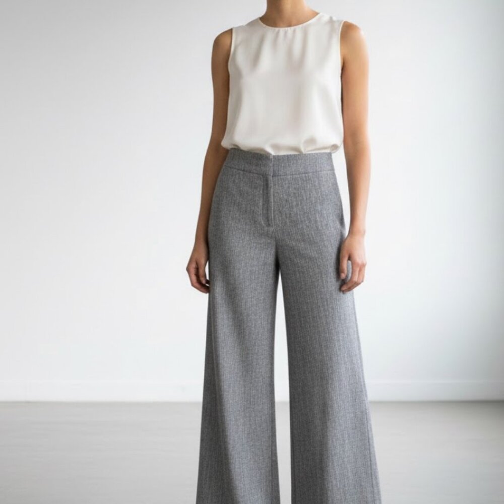 Kim Schalk Textured Stripe Wide-Leg Palazzo Pants - Size M
